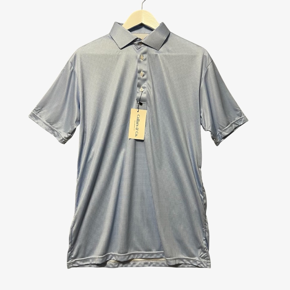 Collars & Co. Dress Collar Polo NWT Size Large Blue Houndstooth Short Sleeve